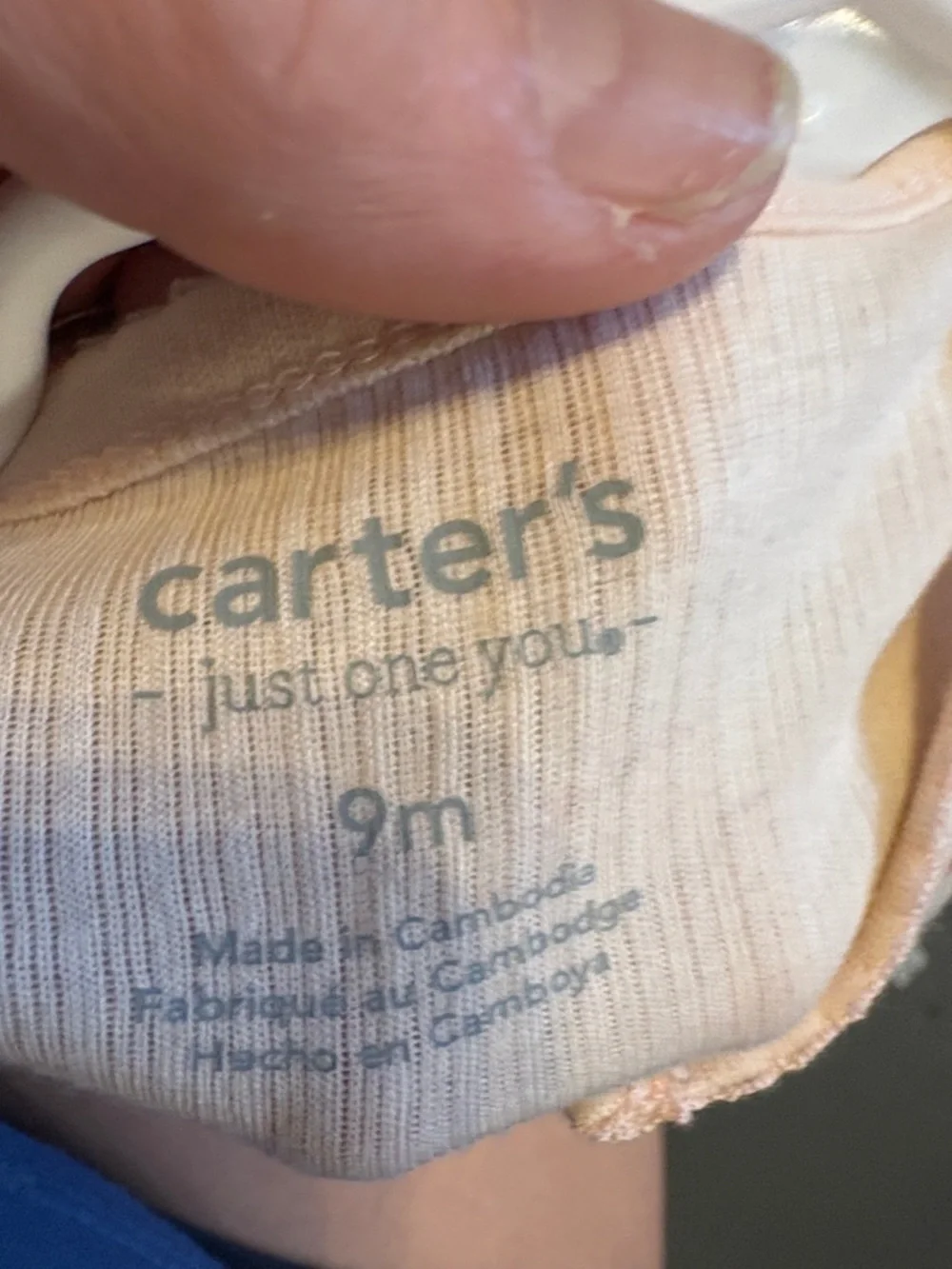 Carter's Light Peach Infant Onesie with Subtle Blue Print
